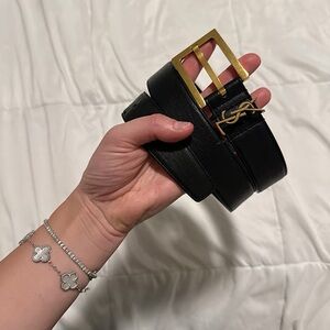 Yves Saint Laurent Black Belt with Gold Buckle